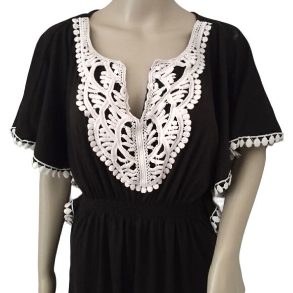 Y2K Bohemian Dress M Jersey Knit Flowy Woodland Fairy Crochet Dolman Sleeves - Picture 2 of 16